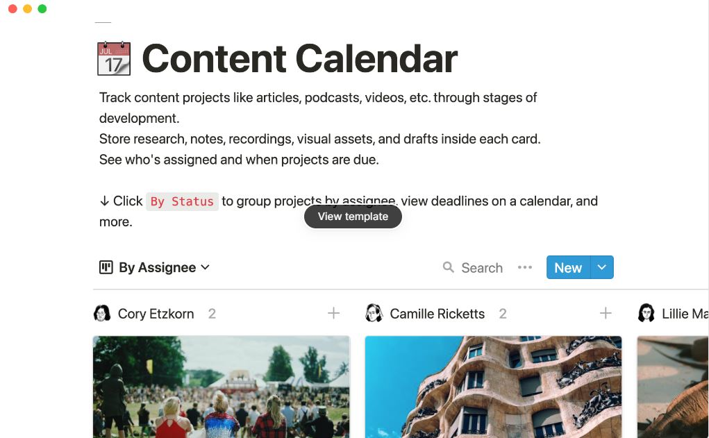 notion template - content calendar