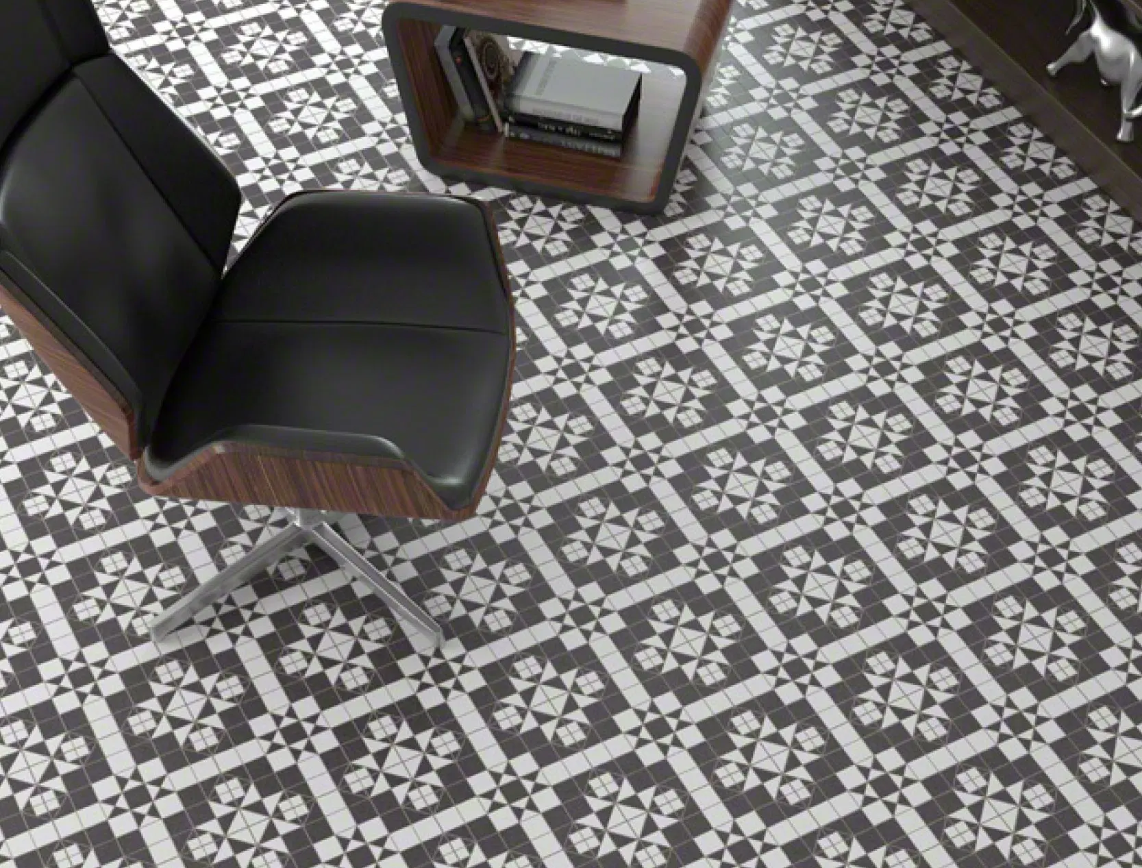 Victorian Harrow Black, White Pattern Floor Tiles