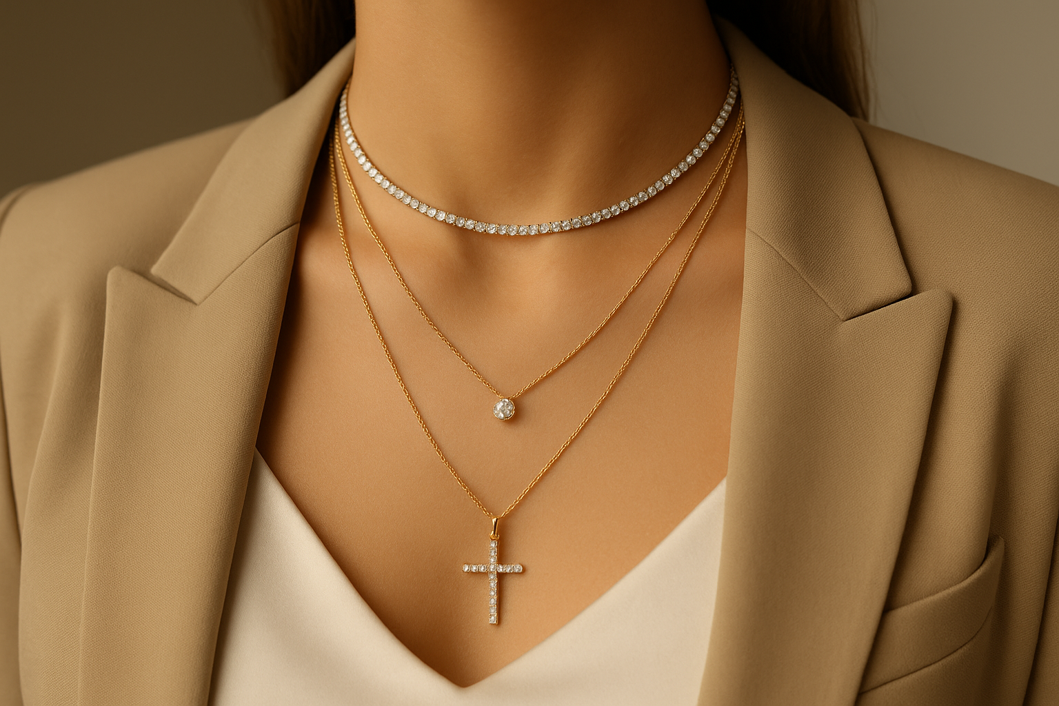 Auksinės grandinėlės su deimantais ant kaklo