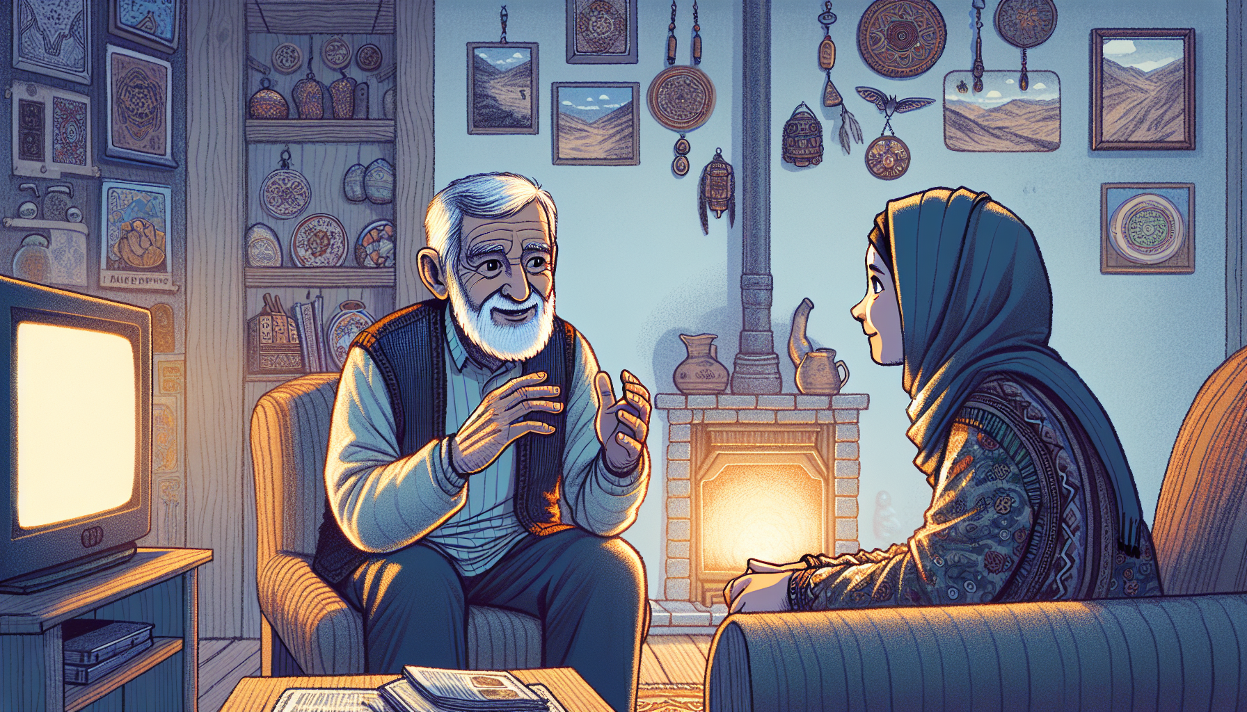 Illustration of a couple sharing wisdom and experiences