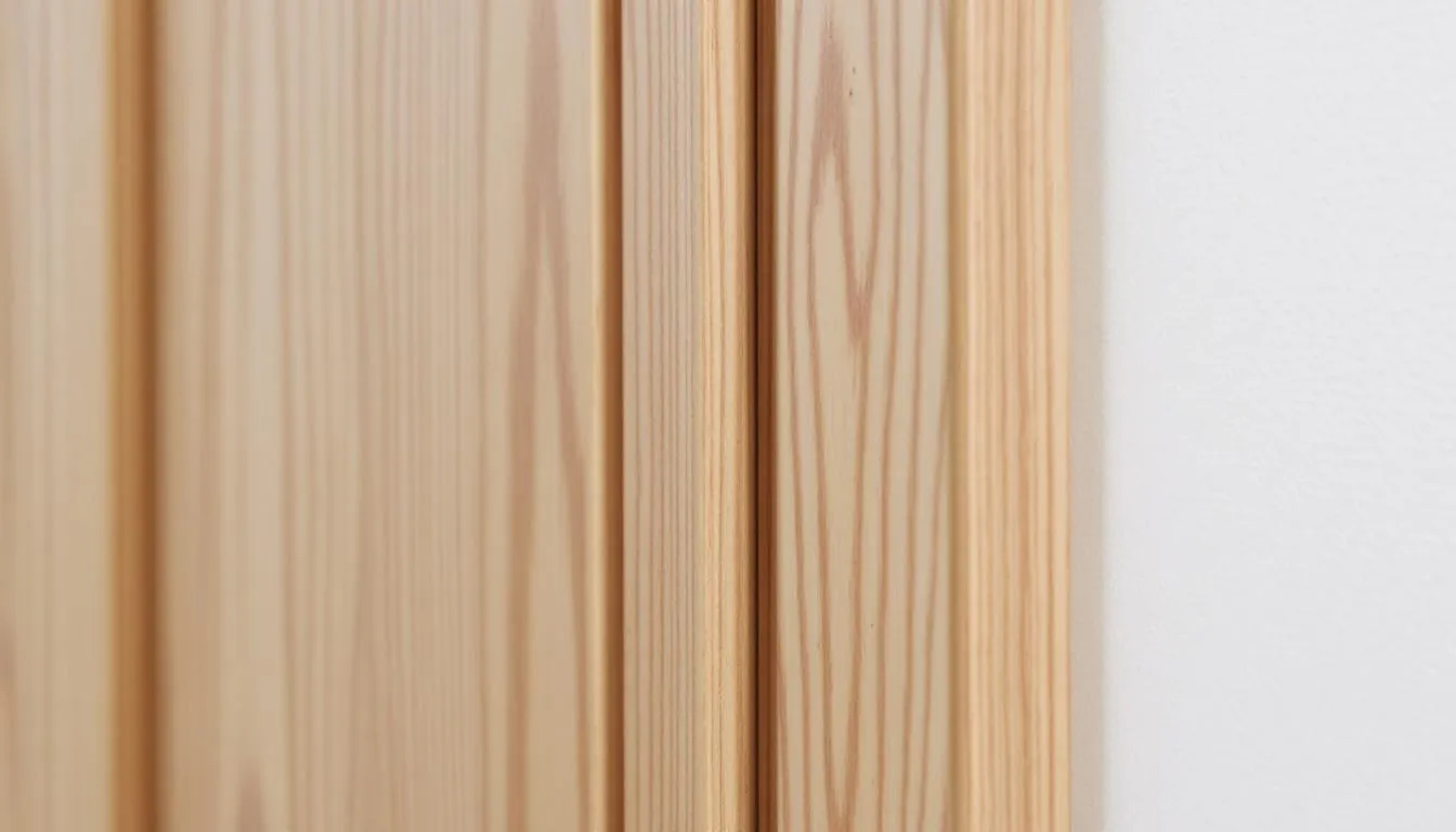 L'image montre une installation de lambris en bois avec un système de rainure et languette, mettant en avant des planches de pin blanc soigneusement posées sur les murs d'une pièce. Les finitions de qualité et le grain naturel du bois ajoutent du caractère à l'intérieur, créant une ambiance chaleureuse et accueillante.