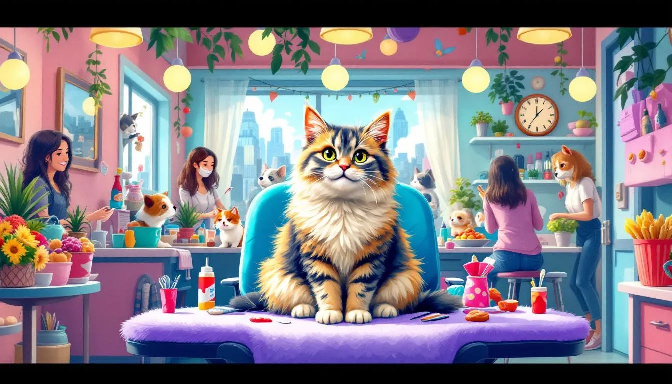 A cat being pampered in a grooming salon, illustrating specialized grooming services.