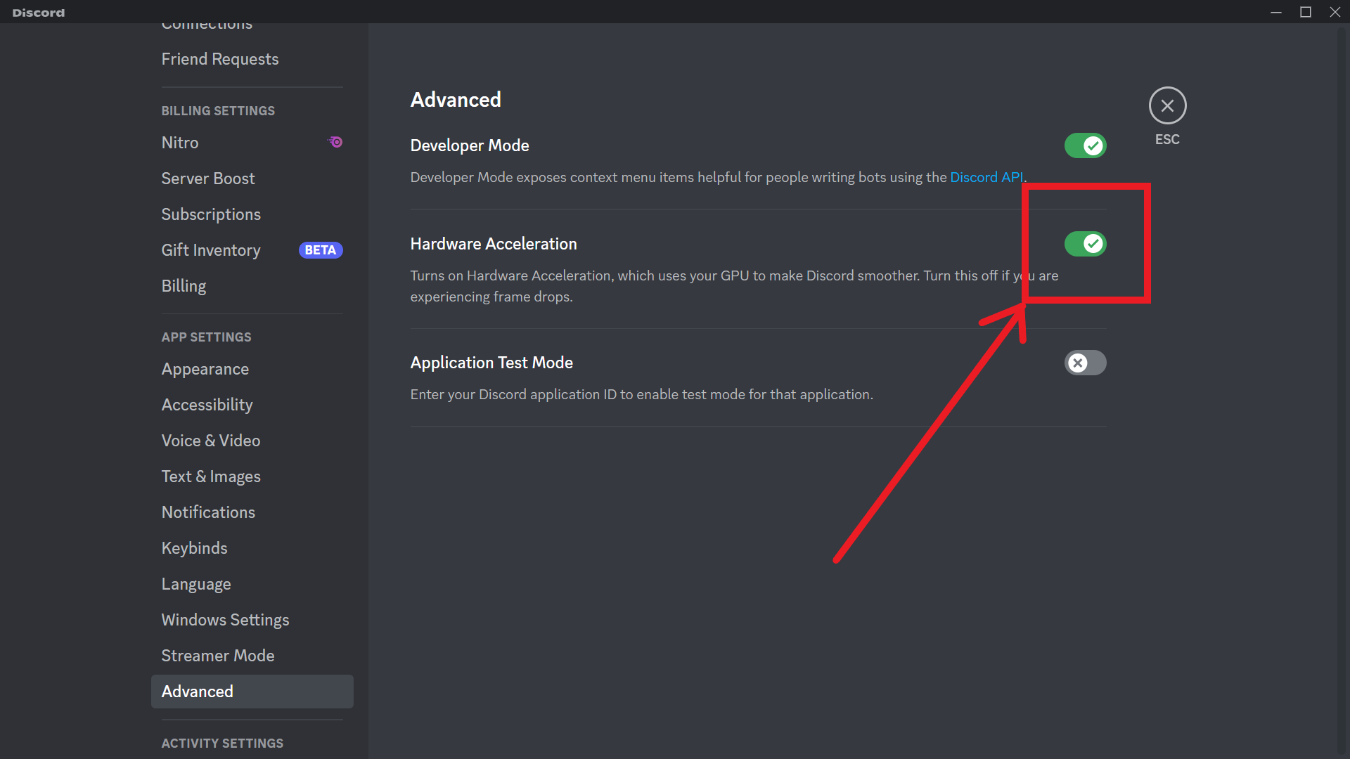 How to turn off the Discord Hardware Acceleration settings.