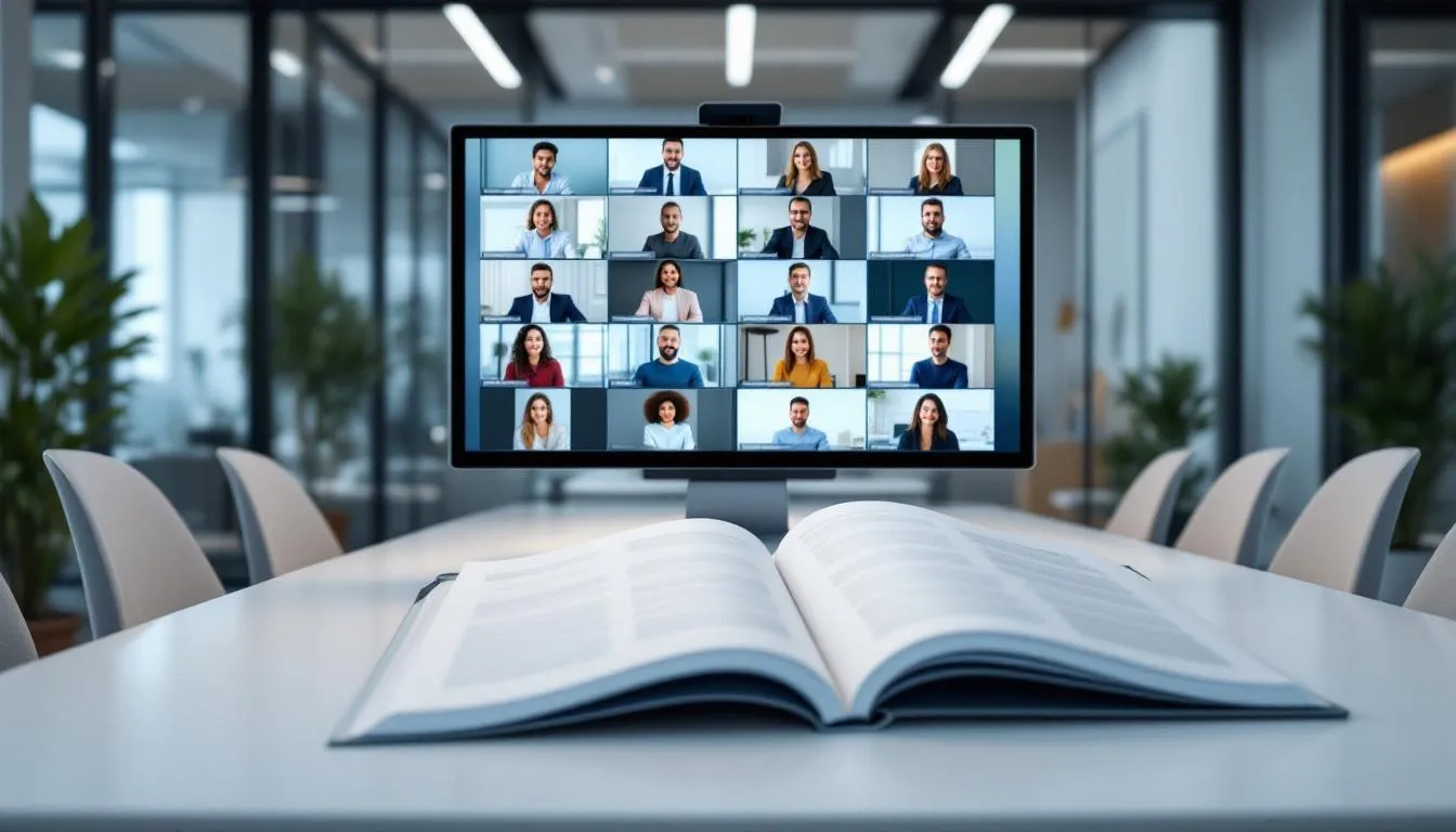 A virtual meeting setup for a board meeting using online technology.