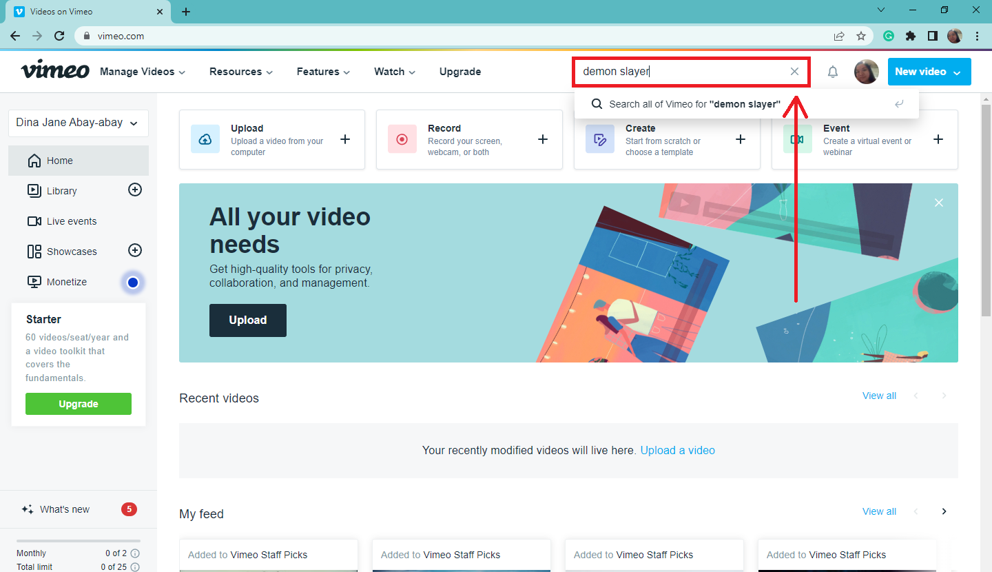 Go to The Vimeo site and search a video you want to embed in your Google Slides