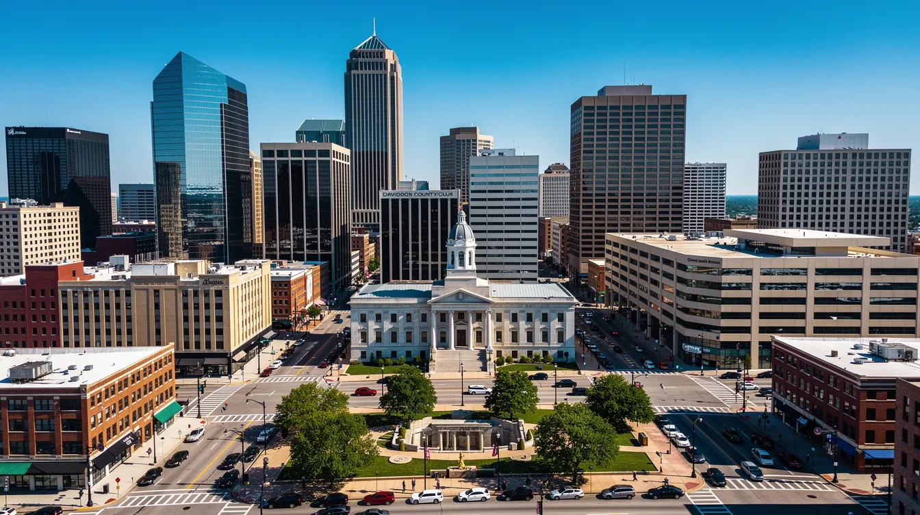 The image depicts the downtown Nashville skyline on a clear day, prominently featuring the courthouse area, which is a key location in the legal process for those seeking to have their criminal records expunged under Tennessee law. The skyline serves as a backdrop for the important work of Nashville expungement attorneys who assist clients in navigating the expungement process to achieve a clean slate.