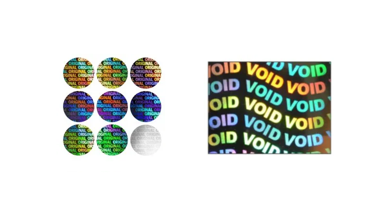 Holographic sticker grid with one plain silver sticker