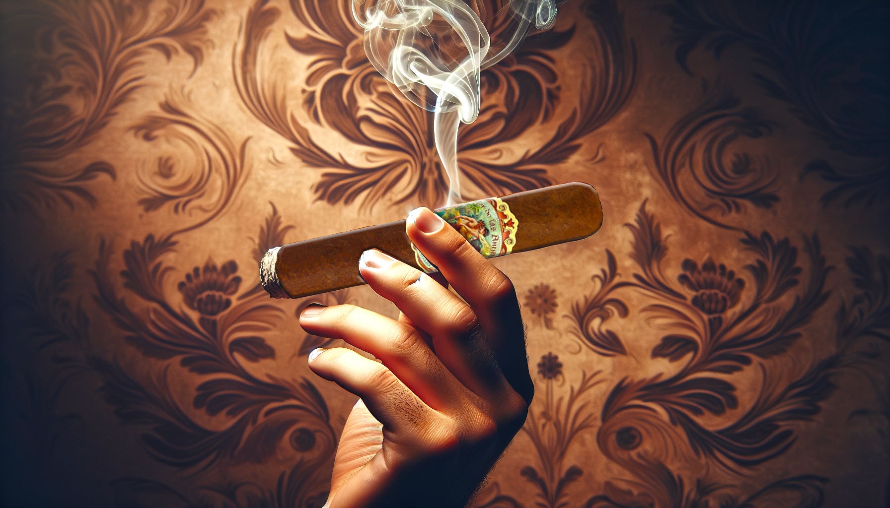 An illustration of a robusto cigar being enjoyed, symbolizing Flor de las Antillas.