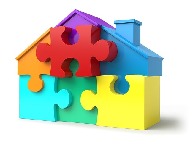 puzzle pieces, house shape, real estate