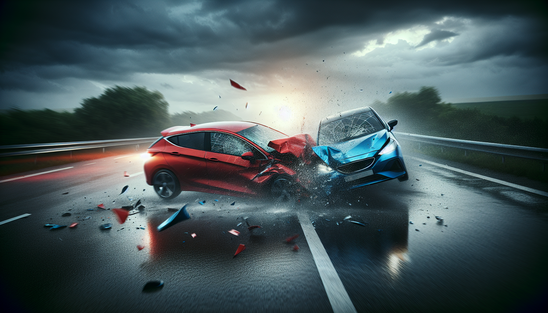 Illustration of two cars colliding on a road