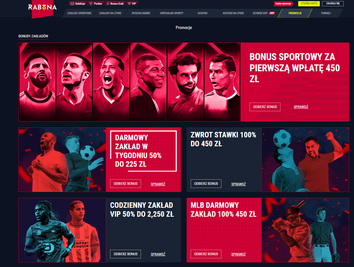                                        Rabona Casino: przykładowa oferta bonusowa zakładów sportowych