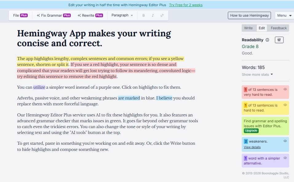 Check readability using Hemingway Editor