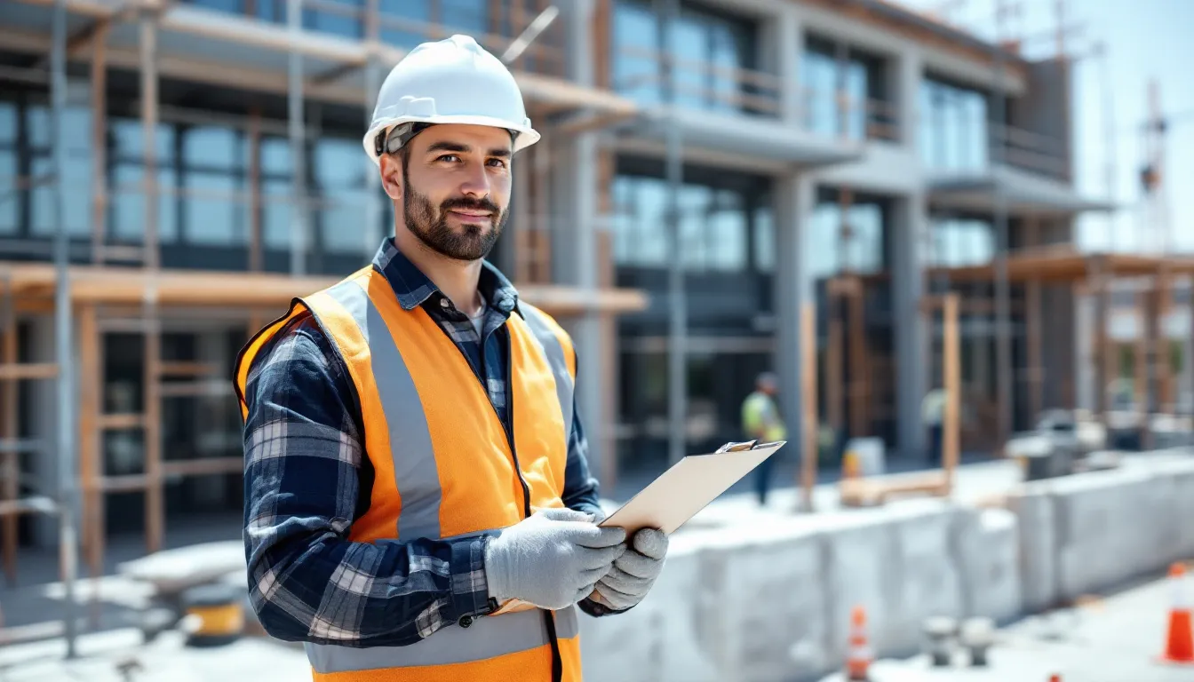 Uma imagem de um profissional, possivelmente um arquiteto ou engenheiro, realizando a última vistoria em uma obra finalizada. Ele está inspecionando os detalhes do projeto, garantindo que tudo esteja de acordo com as normas de responsabilidade técnica e pronto para a entrega ao cliente.