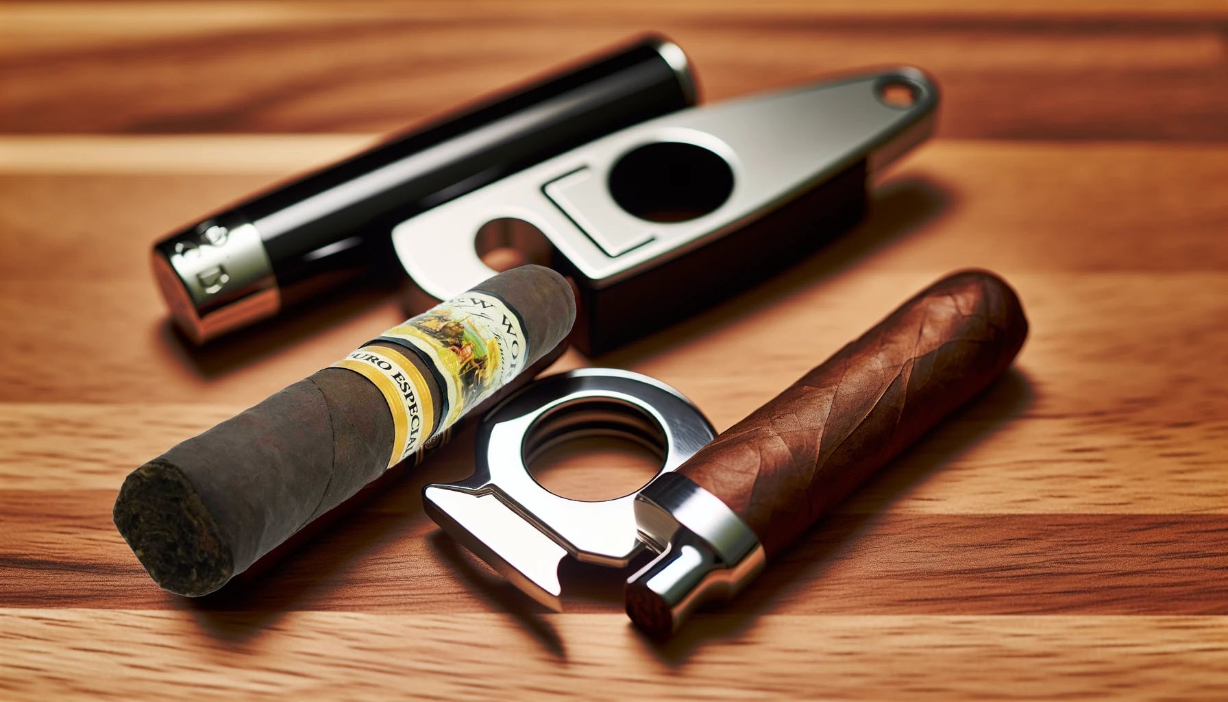 Elegant cigar accessories including a cutter and lighter