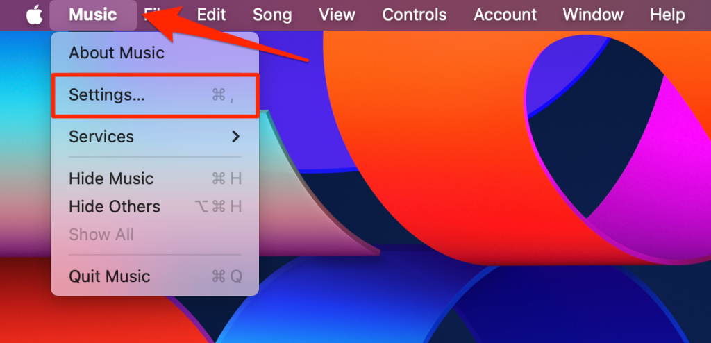 Apple Music menu on Mac