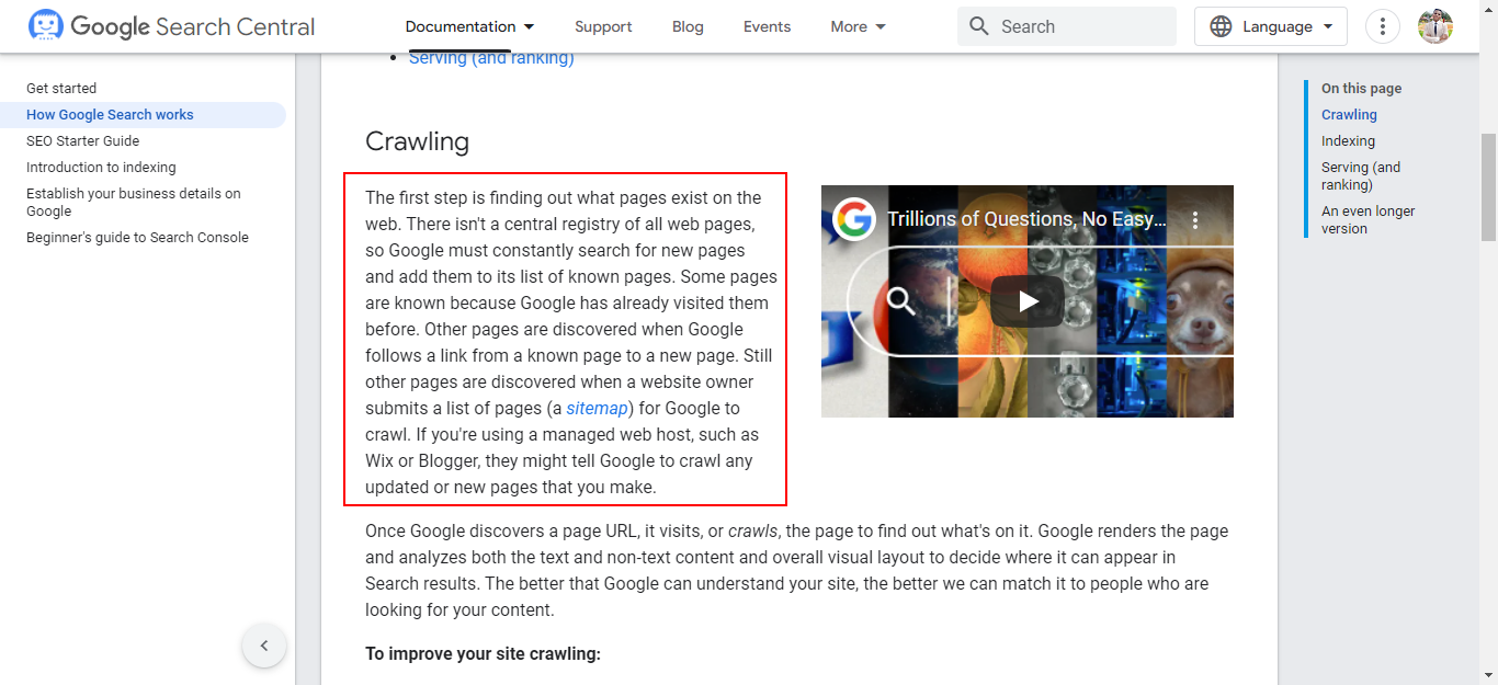 Google crawler requires internal links to index your page