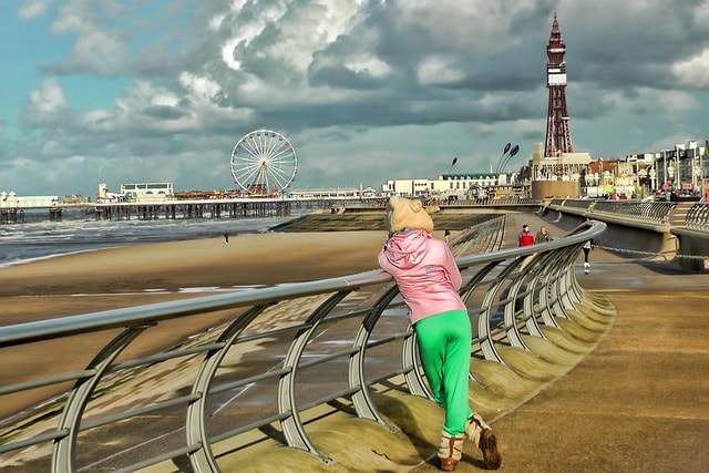 Blackpool, mer, jetée, sable, plage, femme, chapeau, rose, vert, nature, ciel, Blackpool, Blackpool, Blackpool, Blackpool