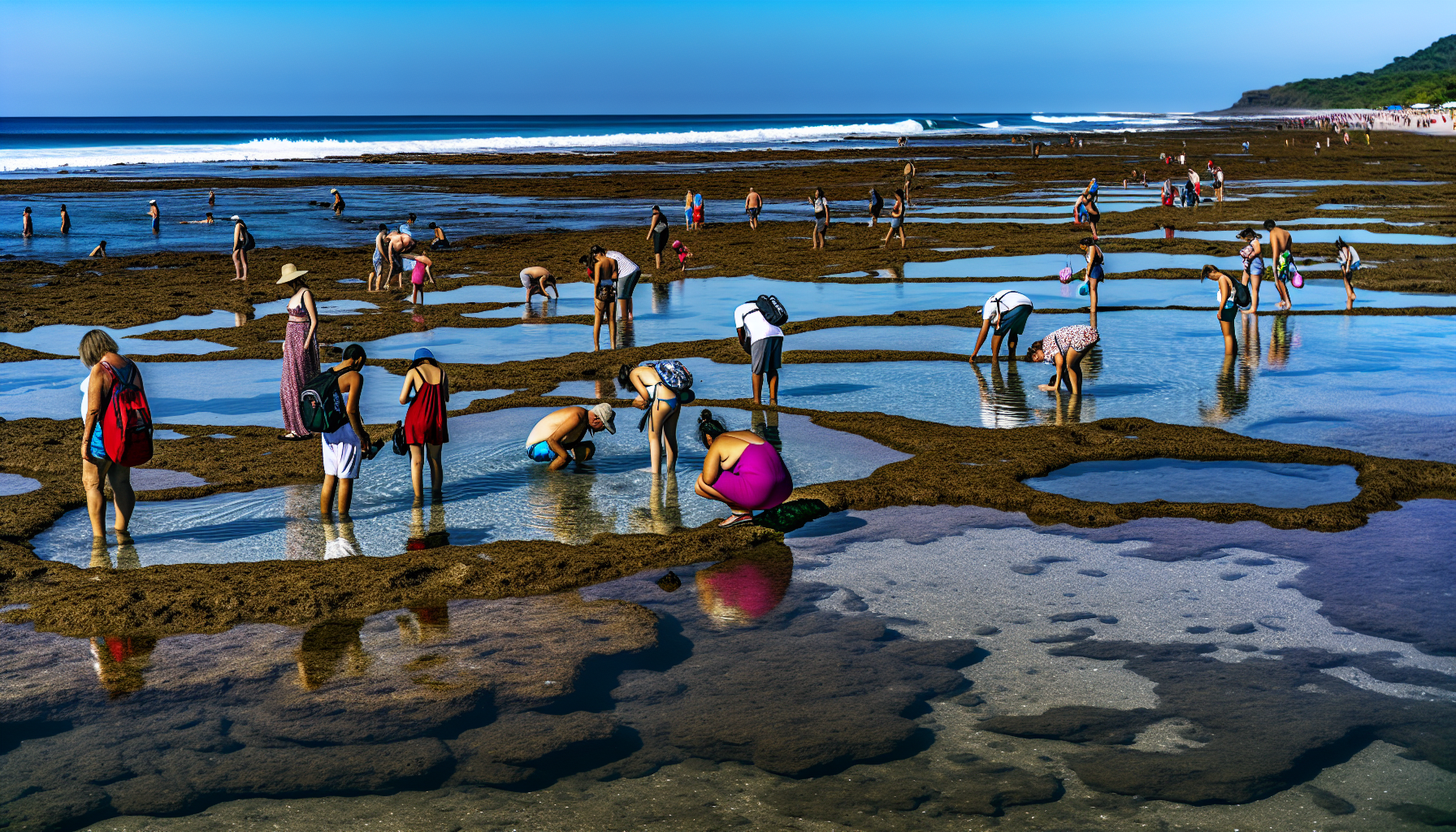 Exploring tide pools at Playa Montezuma during low tide