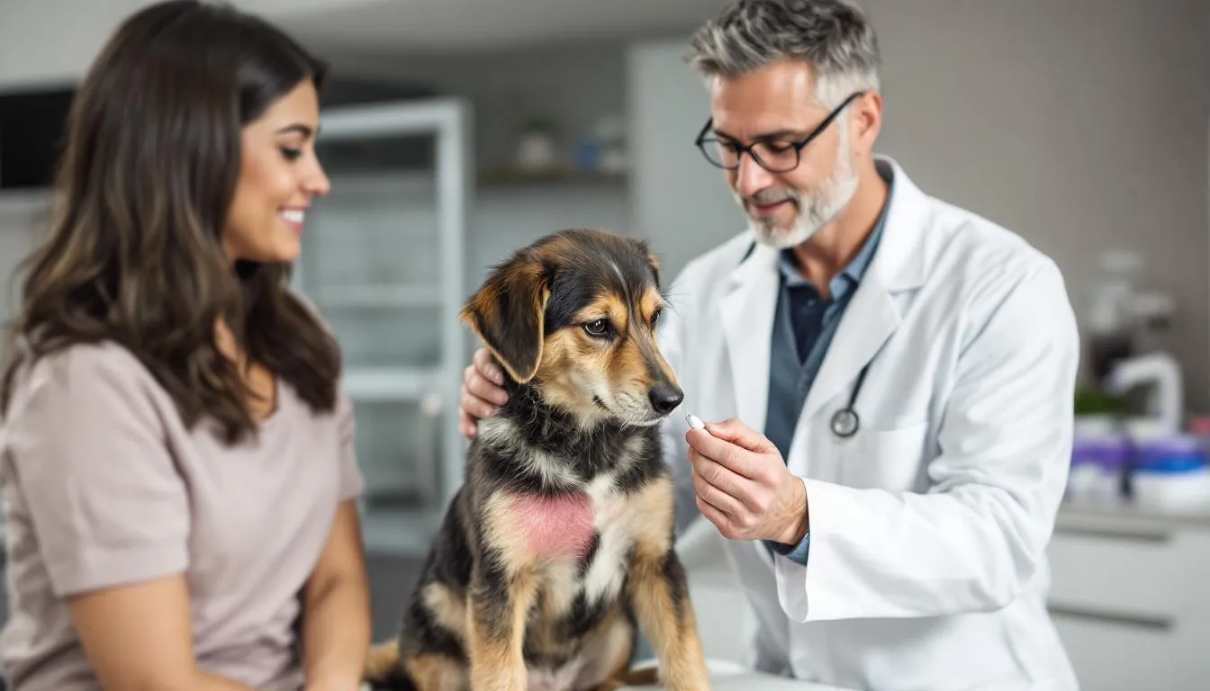 A veterinarian is applying a topical treatment to a dog