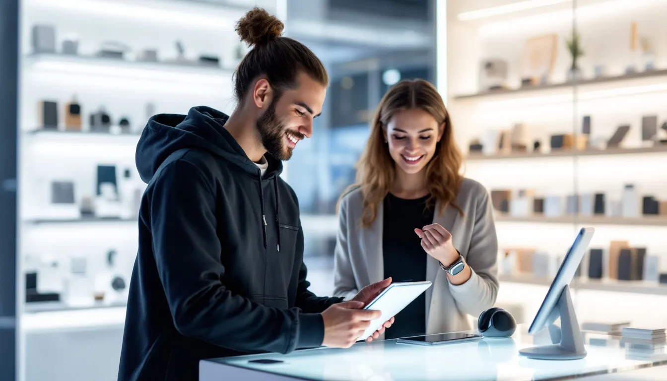 A retail store utilizing an iPad for a seamless checkout experience.