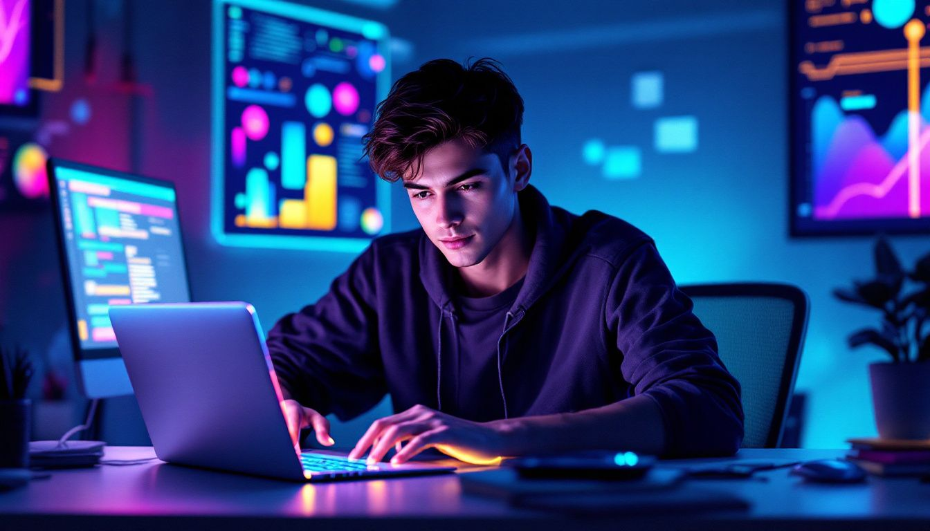 A person coding on a laptop, representing what a coder does.