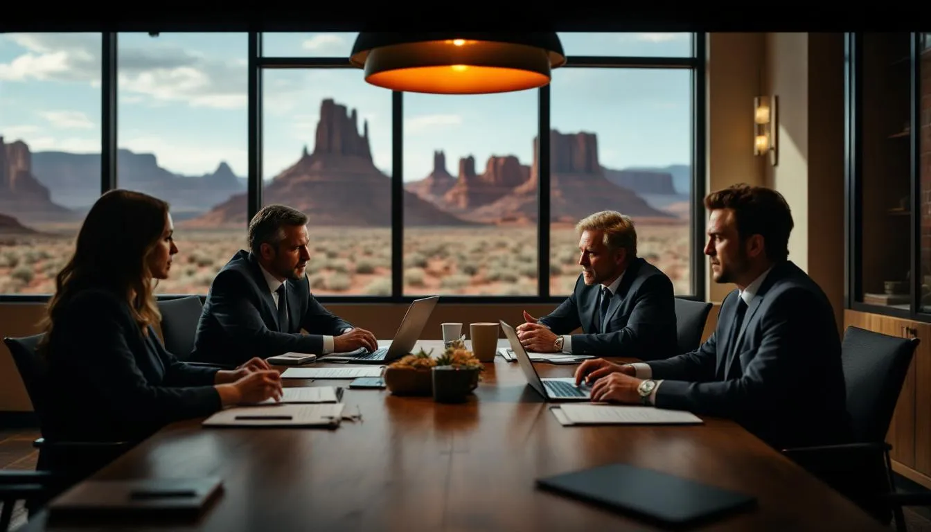A group of experienced personal injury lawyers collaborating on a case.