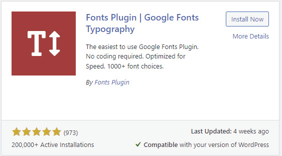 Google Fonts Typography plugin screenshot