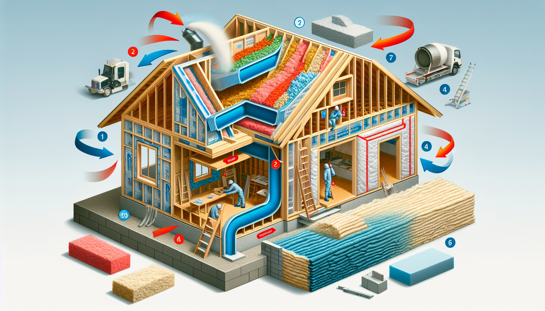 Illustration of insulation installation in a house