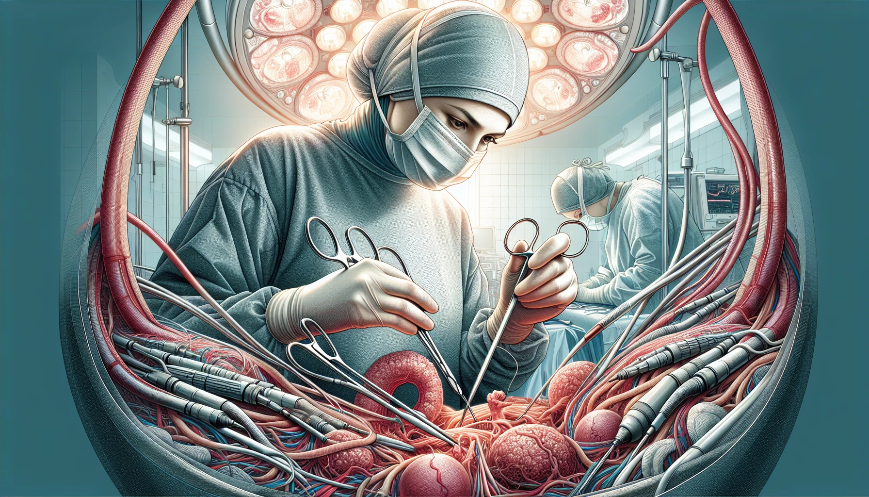 Illustration of surgical intervention for ovarian metastases