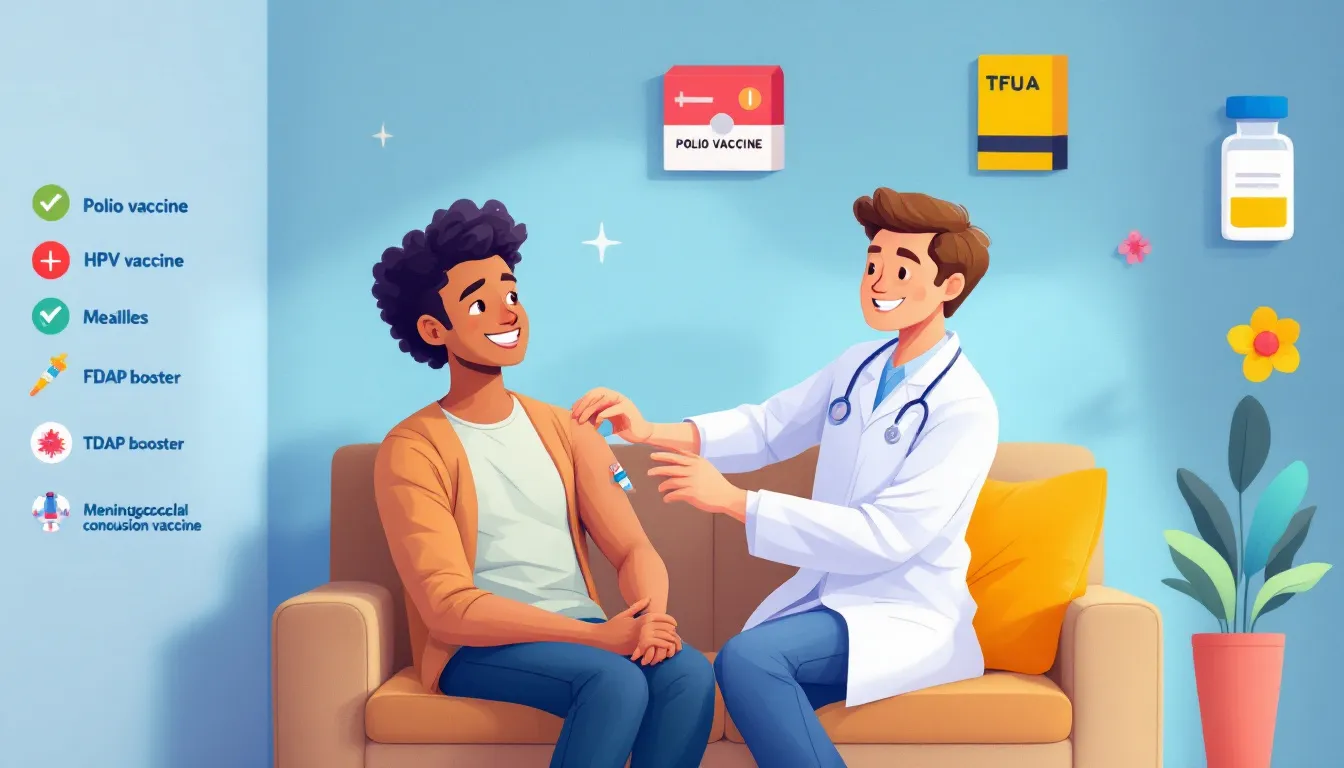 A young adult receiving immunizations as part of adolescent health care.