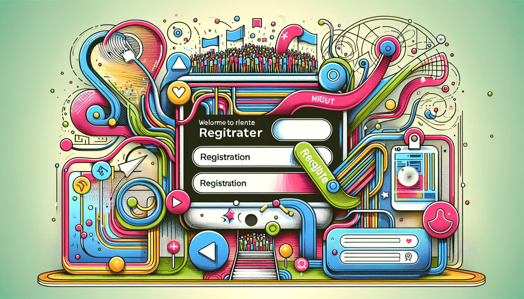 Illustration of a landing page for event registration with engaging visuals