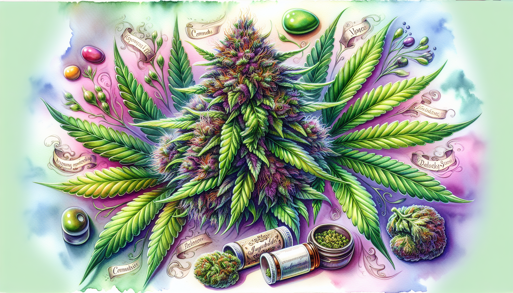 An illustration of raw cannabis buds, showcasing their potential health benefits and therapeutic properties.