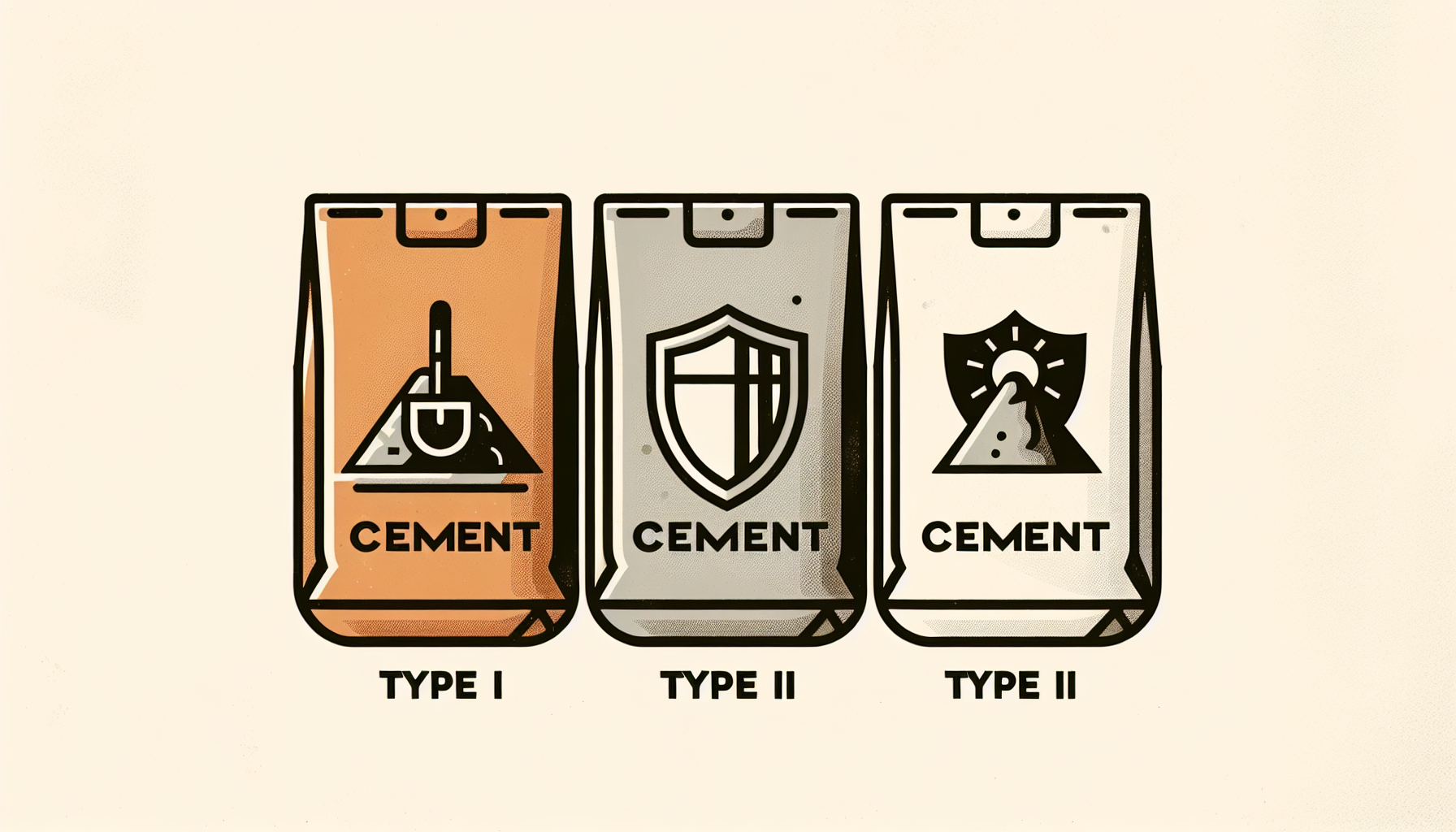 Various types of Portland cement displayed in a row
