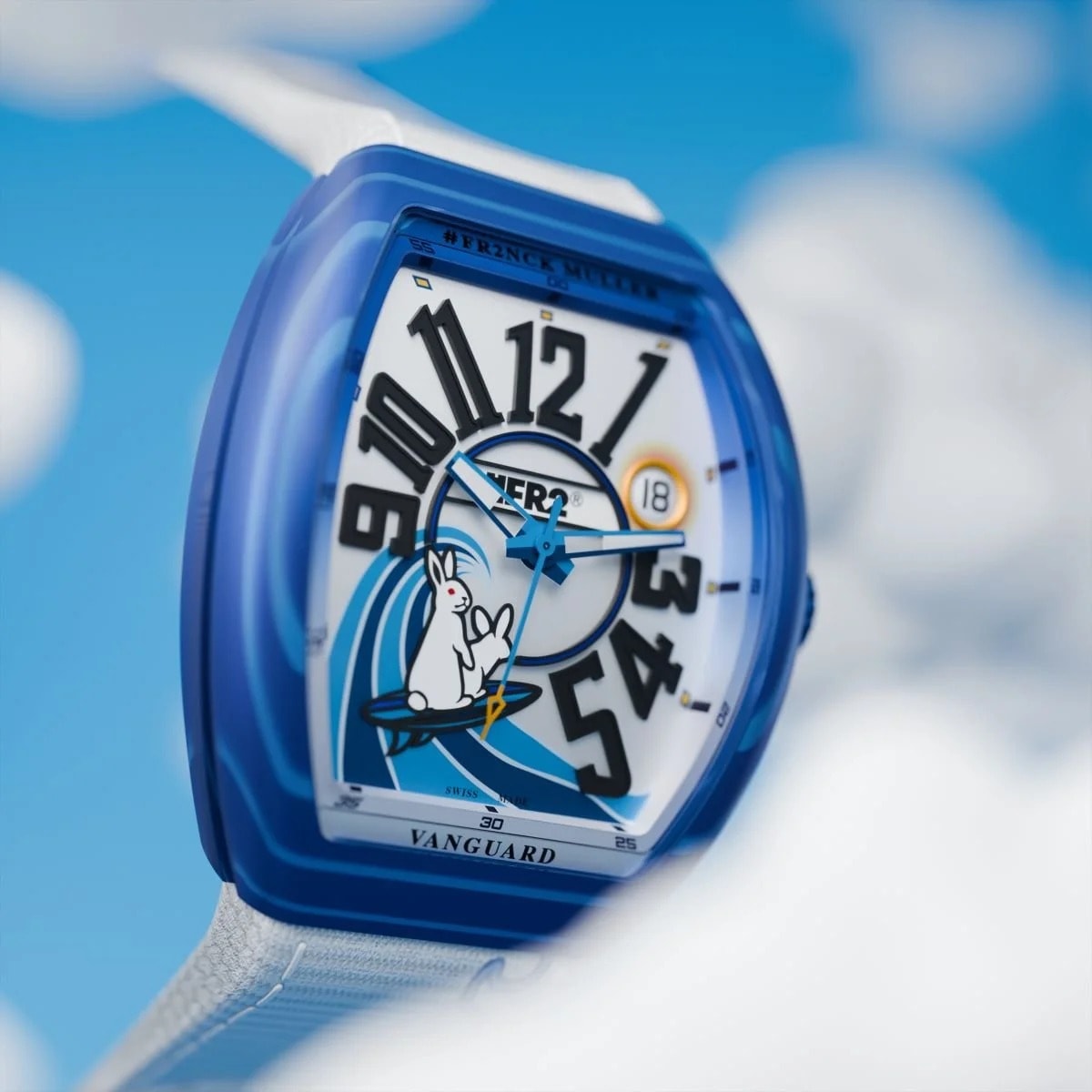 Franck Muller #FR2NCK MULLER Vanguard Beach Surf Blue 2025, Ref. V 41 SC DT BEACH FR2 BU BL GF BLC NR (BLC) — tampak depan