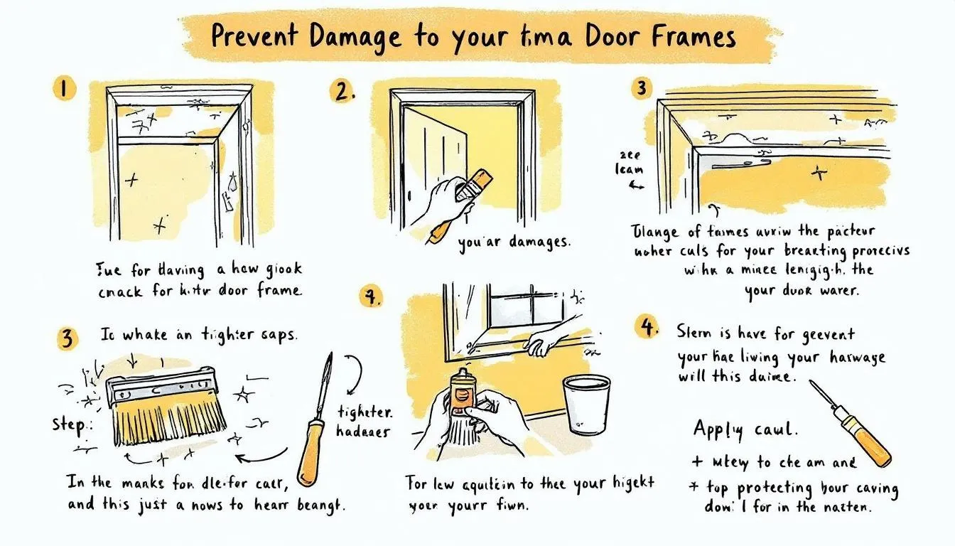 An image illustrating preventive measures for future damage to a door frame, emphasizin g maintenance tips.