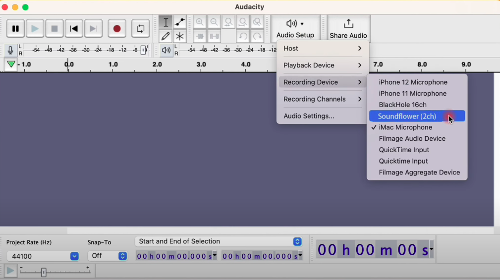 Record comouter audio with Audacity + Soundflower on Mac