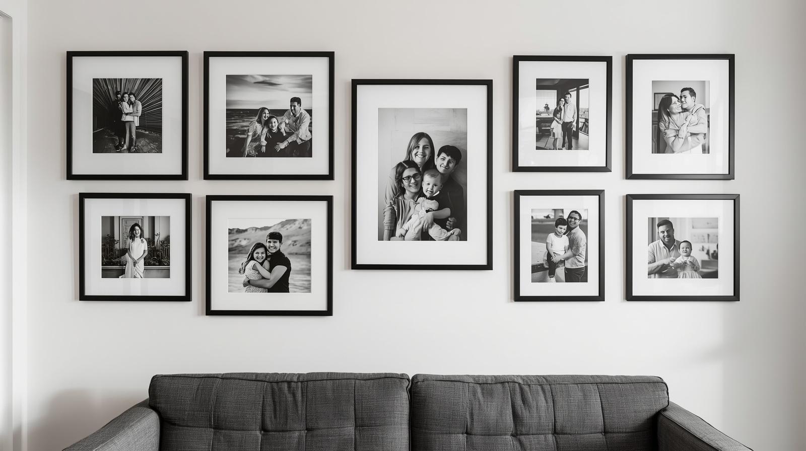 Black and white family photos wo create a unison look