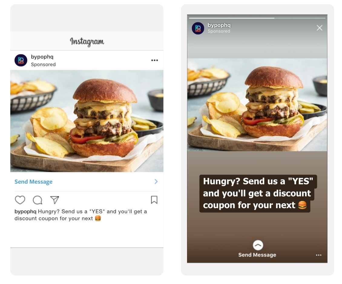 Instagram ads for a restaurant advertisement