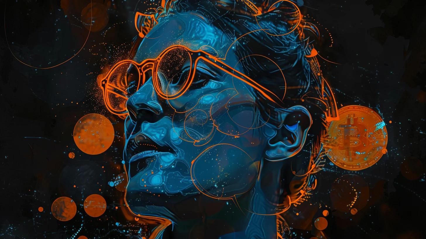 Arty image of lady with glasses, Bitcoin images