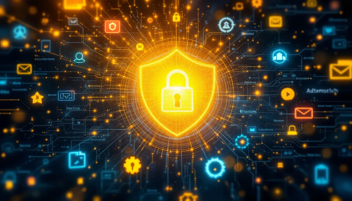 Herausforderungen und ethische Überlegungen bei KI in Smartphones, dargestellt durch Symbole für Datenschutz.