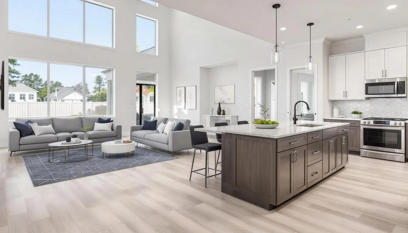 The image depicts a modern home interior that highlights Lennar's design quality and attention to detail, featuring spacious living areas and elegant finishes. This inviting space embodies the ideal location for year-round residents seeking a dream home in a premier community near Fort Myers Beach.