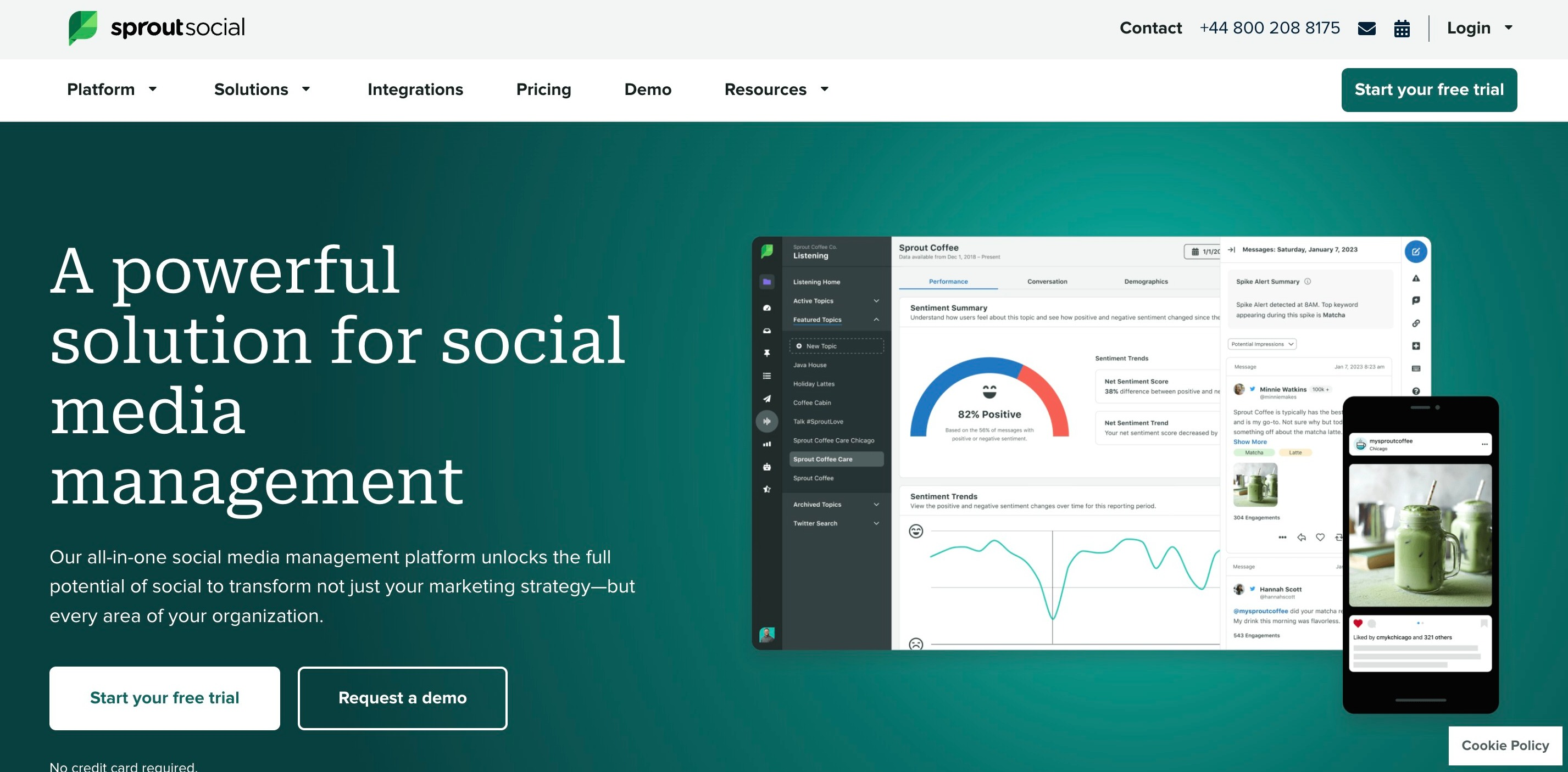 Sprout Social review: screenshot of the homepage