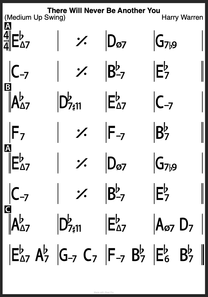 Chord Changes For There Will Never Be Another You