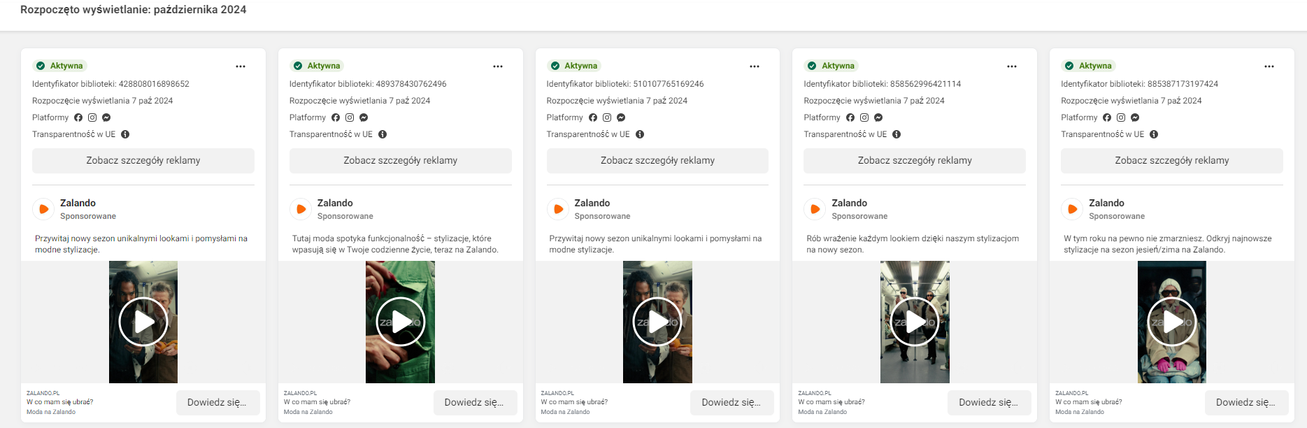 Lista reklam marki na Facebooku
