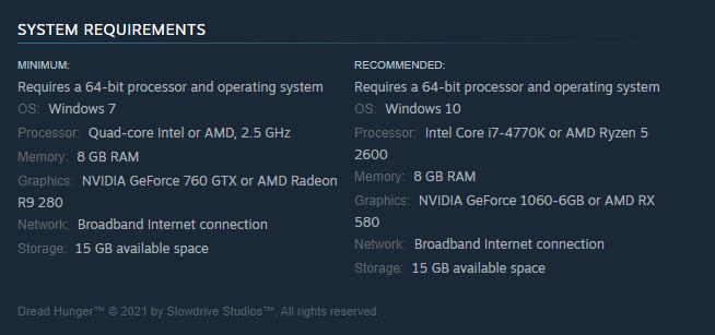 Fix #1 Maker sure your PC can run Dread Hunger