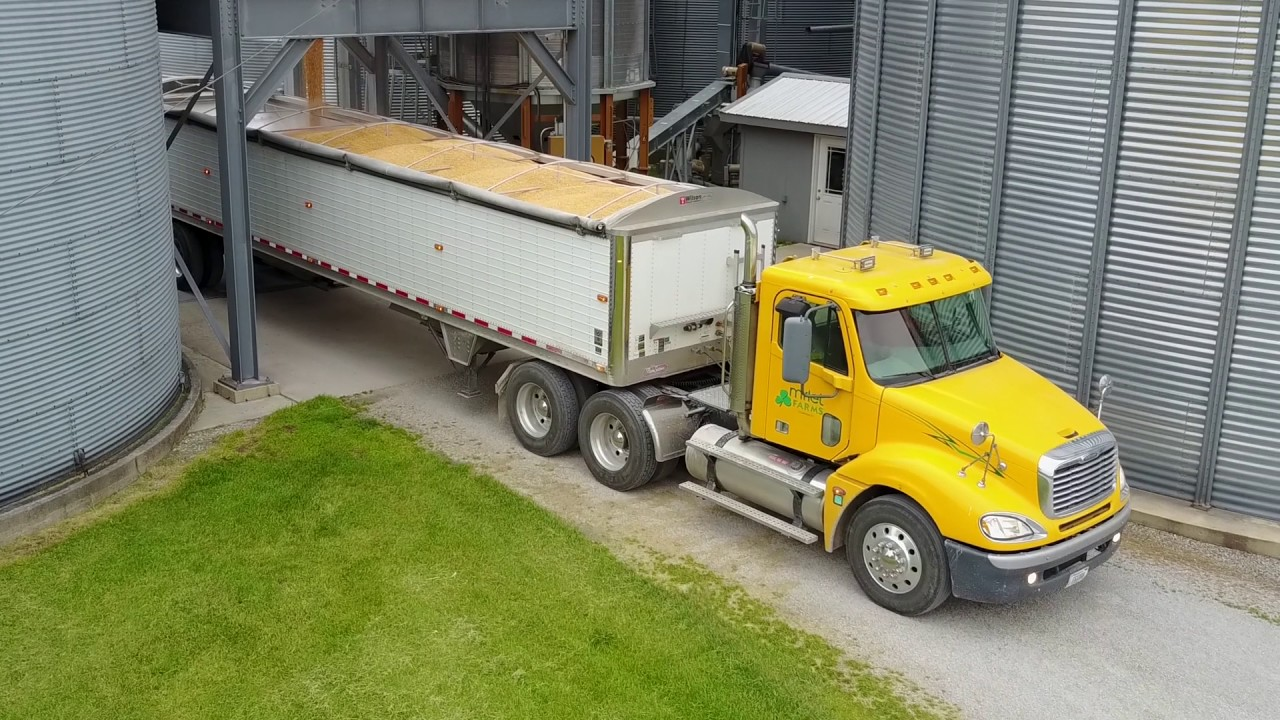 Grain truck hauling a load of grain