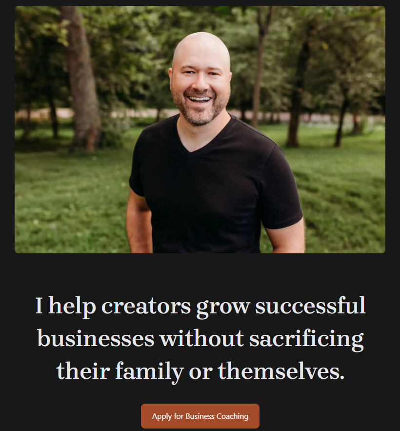 Screenshot from Tim Schmoyer’s Creator Business Coaching page