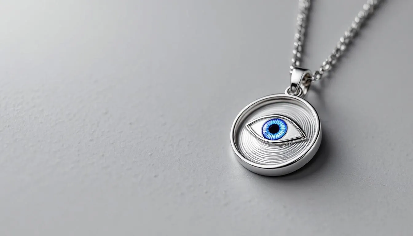 The image features a collection of elegant evil eye jewellery crafted from sterling silver, including necklaces, rings, and bracelets, all designed to ward off negative energy and bad luck. Each piece, showcasing the iconic eye symbol, serves as a perfect gift for a friend or loved one, adding a touch of protection and charm to any outfit.