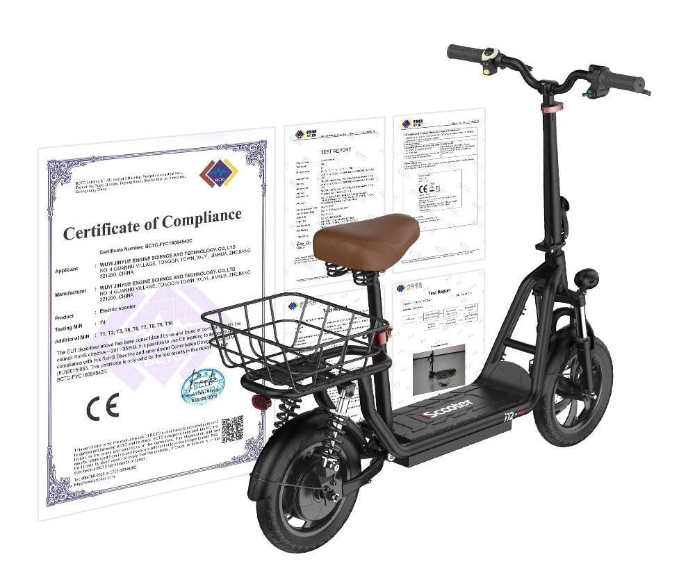 Safety certificate for the i12 iScooter.