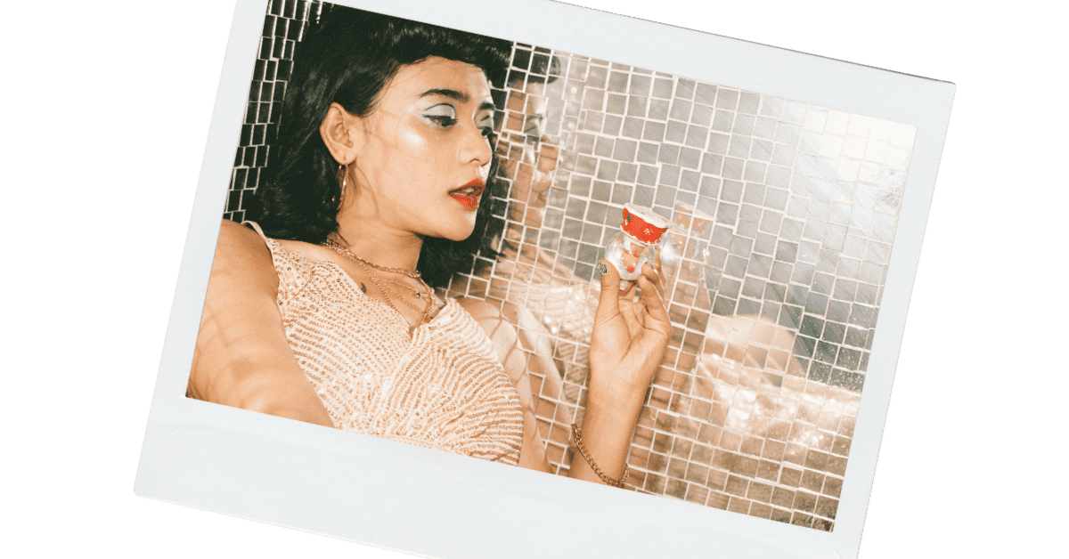 A woman sitting in a room looking at something